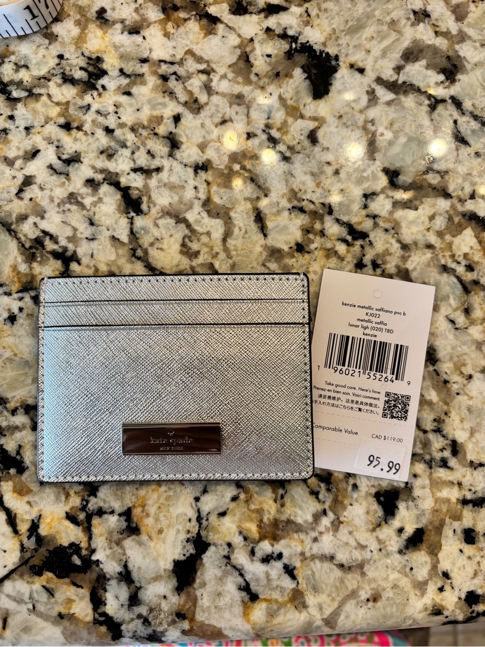NWT- Kate Spade silver metallic card case